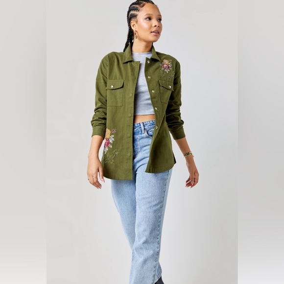 Francesca Olive Green Embroidery Long sleeve Shirt - Picture 4 of 12